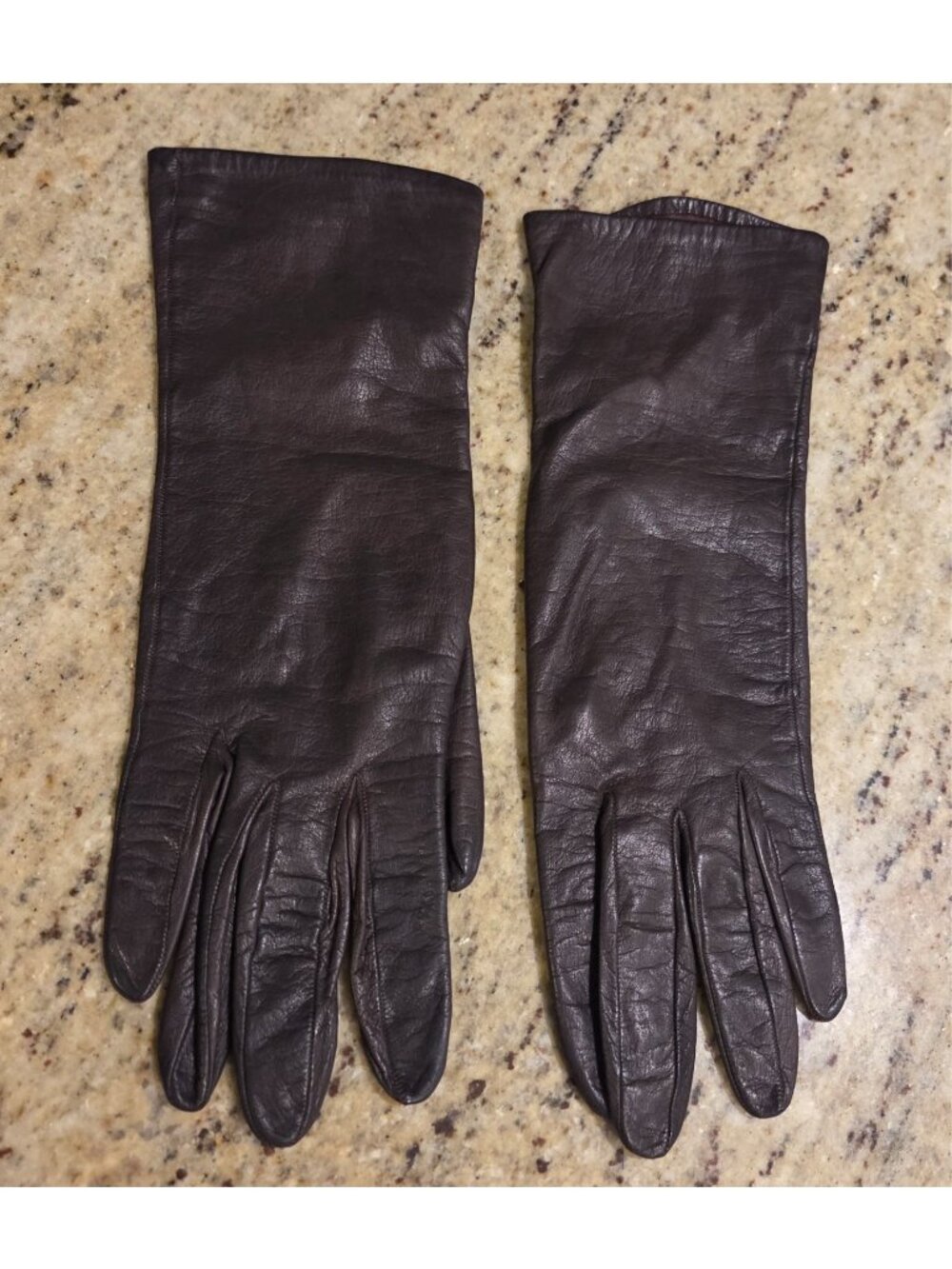 Vintage Womens Size S 6.5 Brown Soft Leather Silk Lined Formal Gloves 10.5" Long
